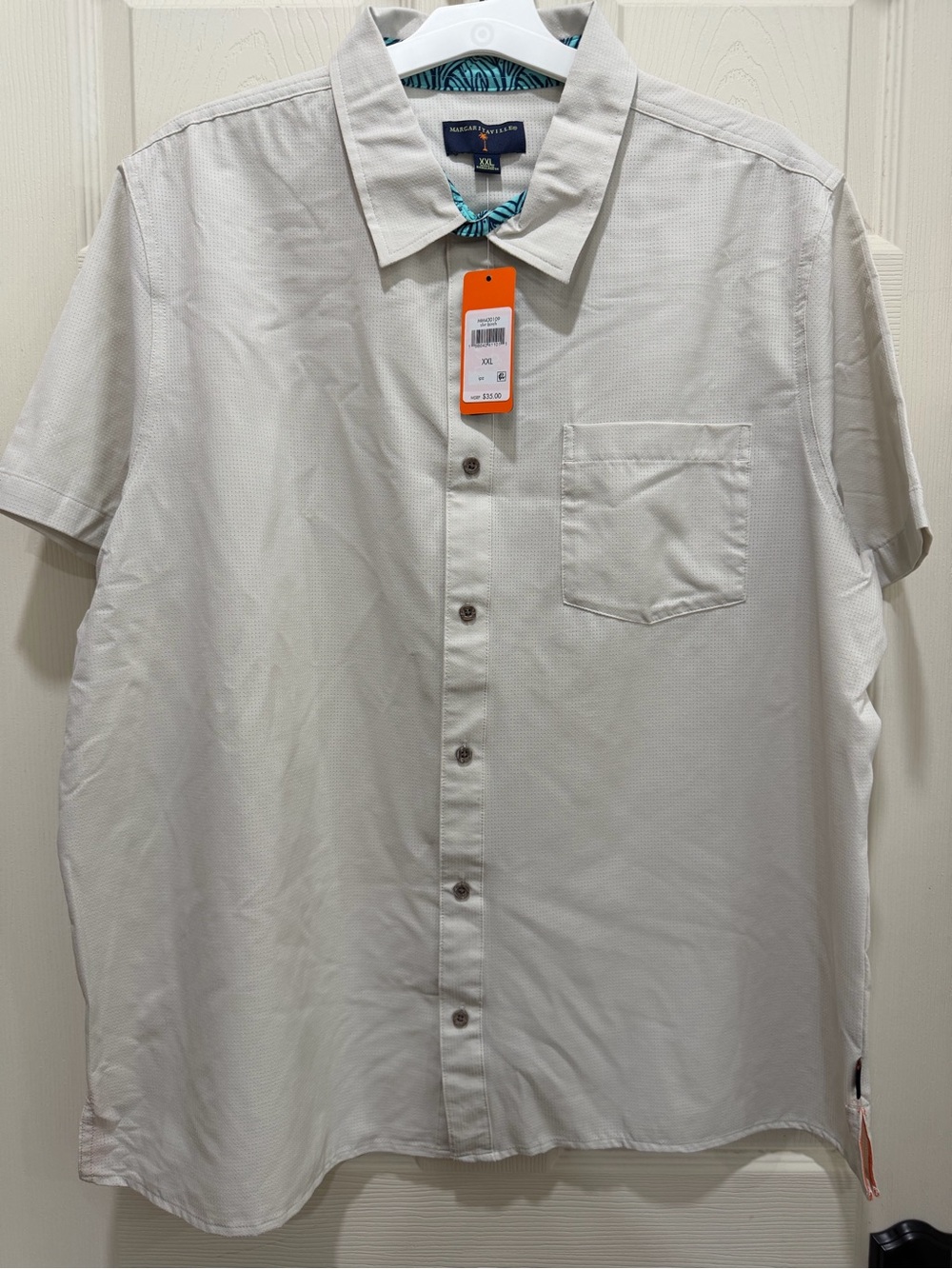 Margaritaville Silver Short Sleeve Button Up Shirt, UPF 30+, quick dry.